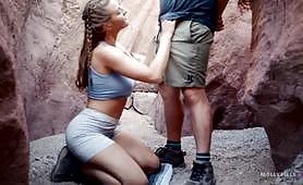 Outdoor hiking fuck with Molly Pills that can't contain her wet pussy and fucks in the canyon. Her man gets to business as he pounds her wet cunt hard