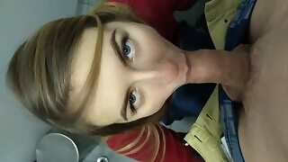 Horny blonde Ukrainian bitch convinces her boyfriend to join her in the cinema toilet and get the riskiest fuck of his life with quiet moans 